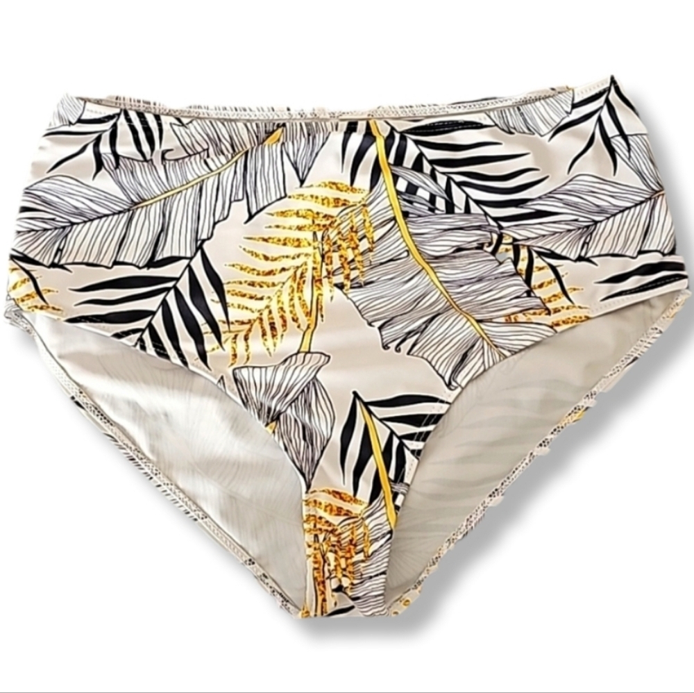 High Waist Tropical Foliage Banana Leaf Bikini Bottoms Size L Mix & Match